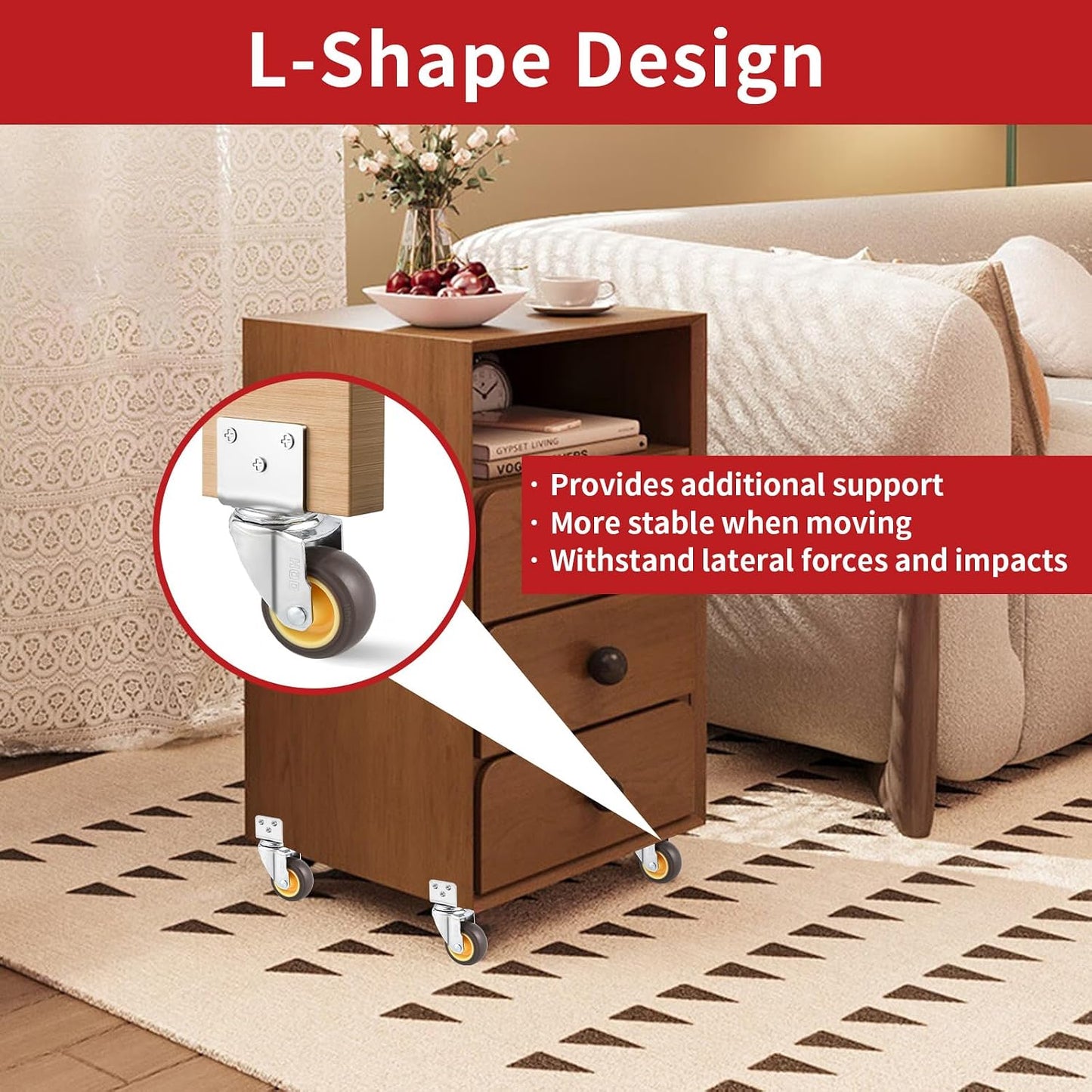 Ruedas giratorias 360° en L 2pulg set 4 para muebles bebé