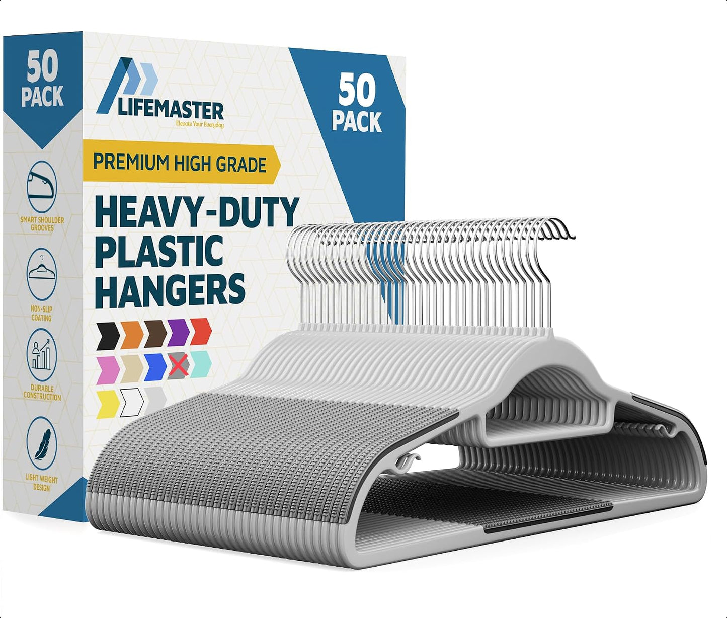 Set 50 Pzas Perchas Plástico Antiderrap Seco y Húmedo