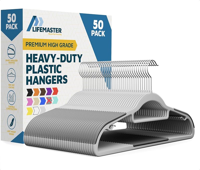 Set 50 Pzas Perchas Plástico Antiderrap Seco y Húmedo