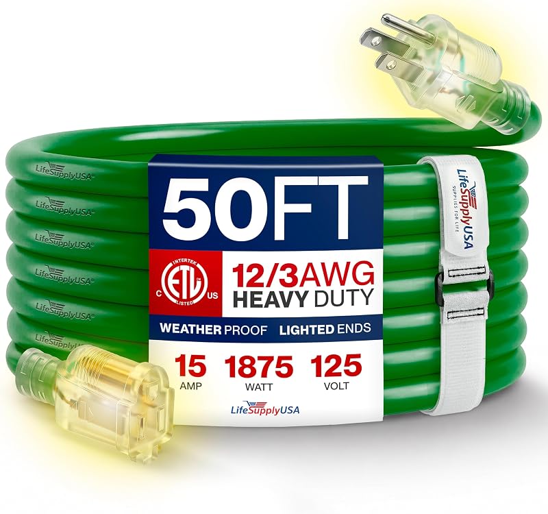 Cable extensión 50ft 12/3 calibre 3 puntas SJTW impermeable