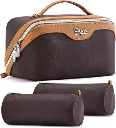Bolsa organizadora maquillaje viaje 3 pzas cuero vegano con asa