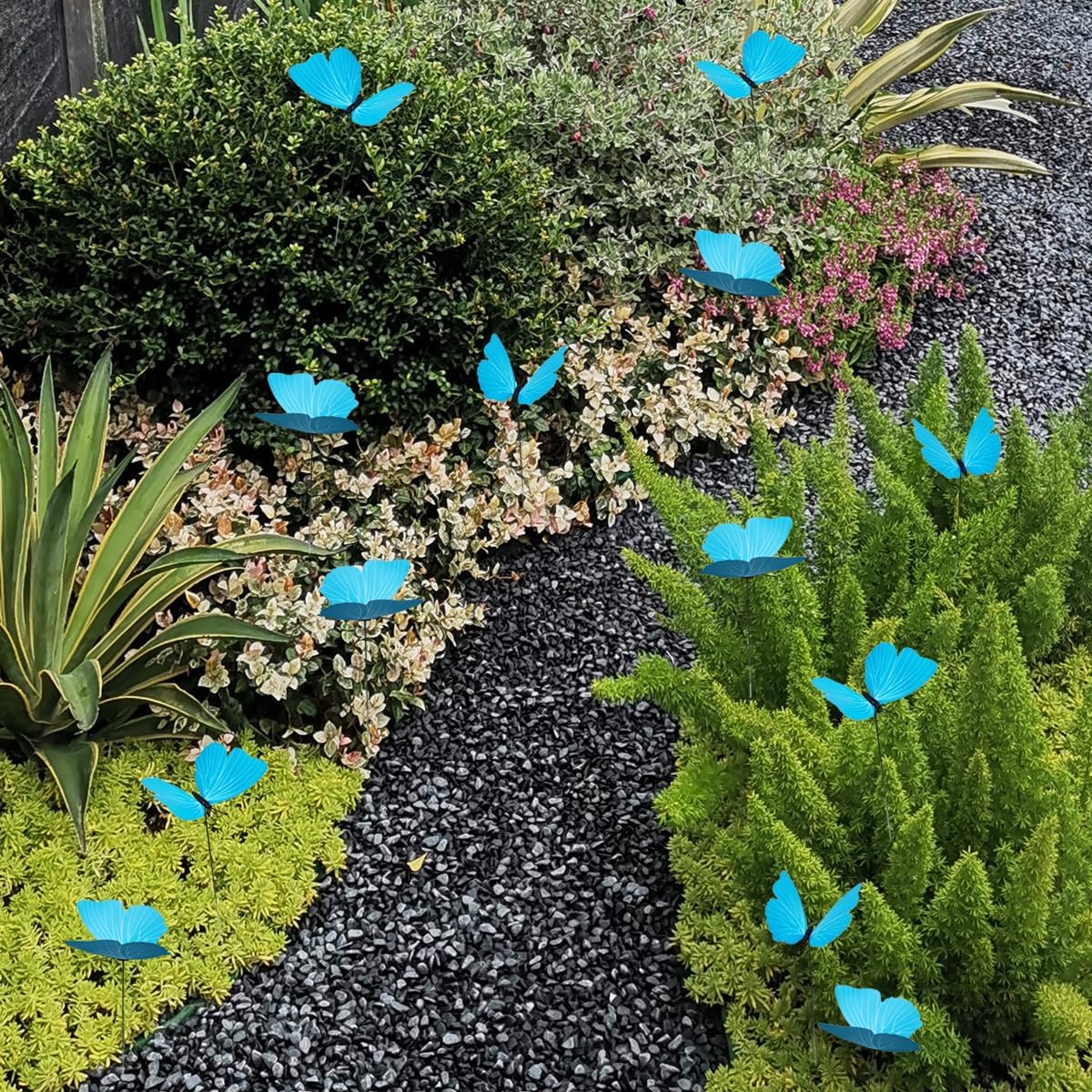 Set 10 estacas mariposas azules impermeables jardín