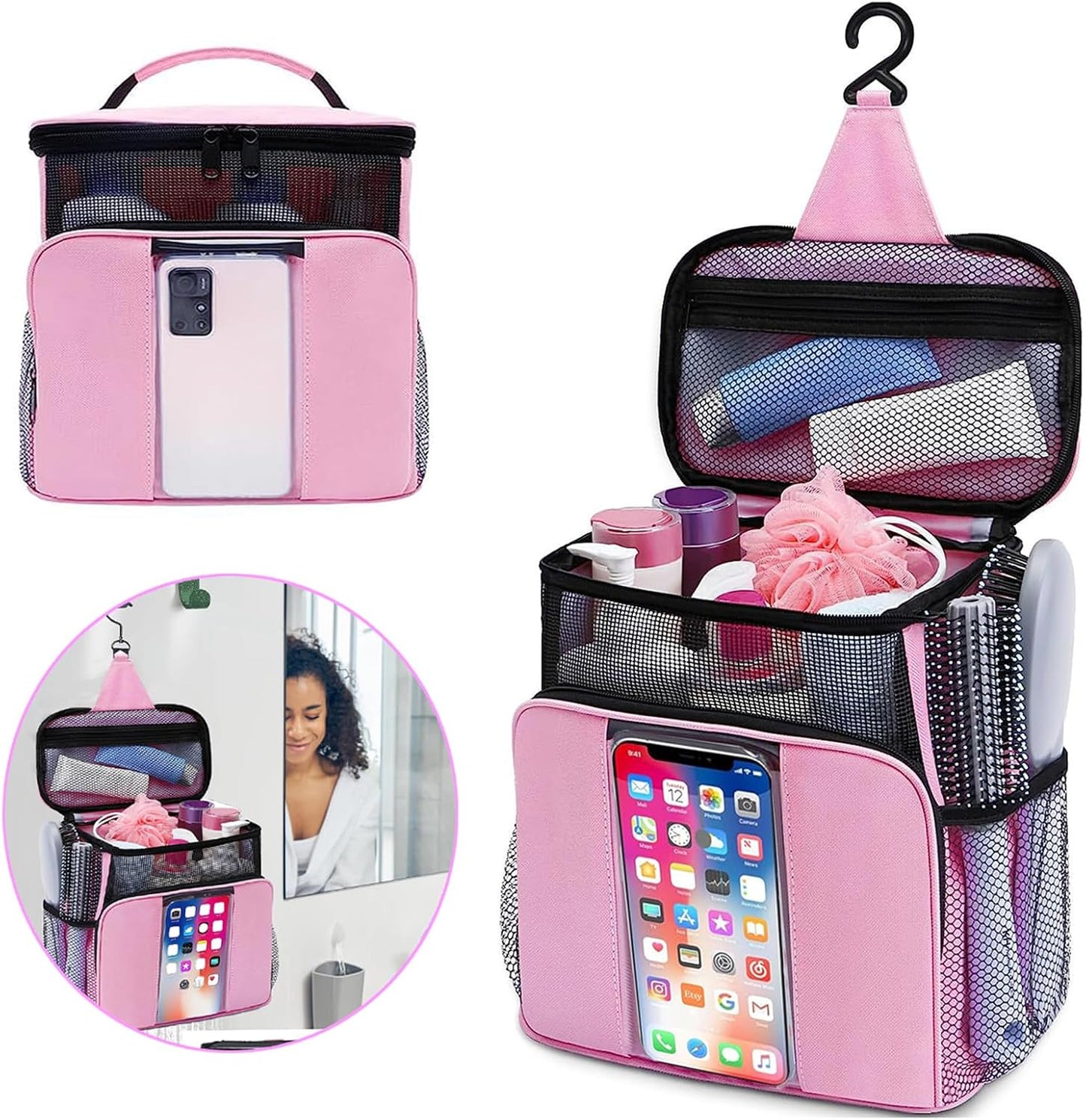 Organizador ducha rosa para niñas malla bolsa aseo