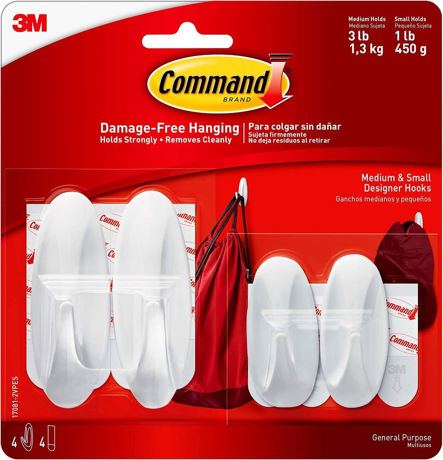 Pack ganchos diseño blanco 2 pequeños 2 medianos 4 tiras