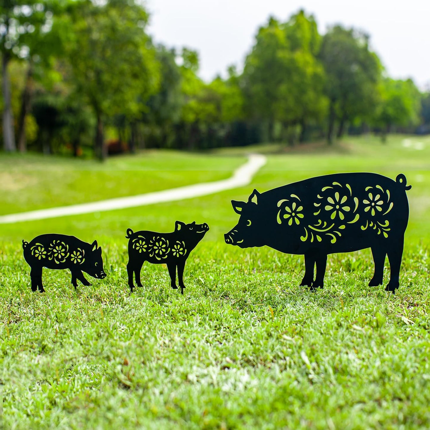 Estacas decorativas de cerdo metal para jardín exterior