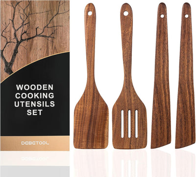 Espátula madera acacia 4 pzas antiadherente cocina madre abuela
