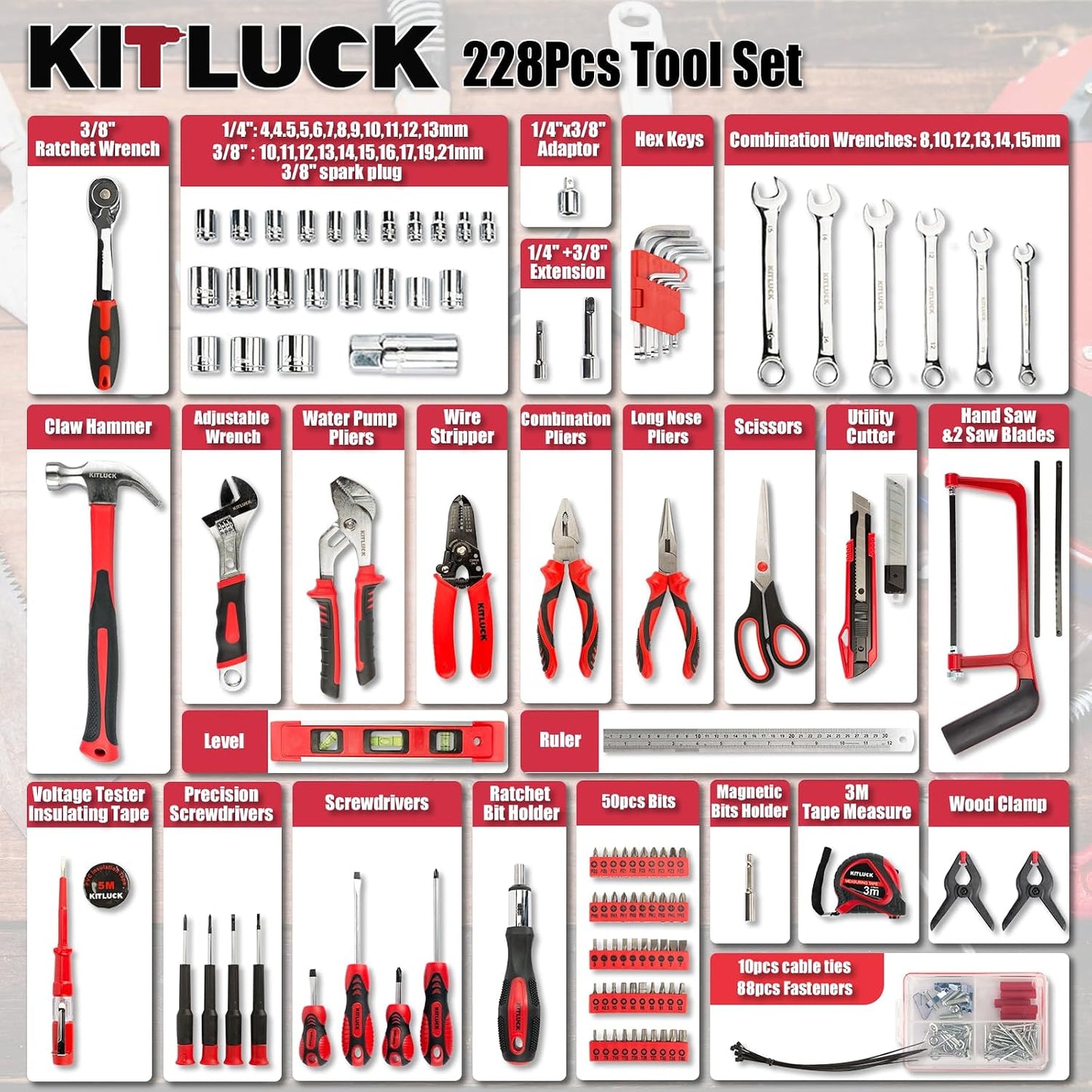 Kit 228 Pzas Herramientas Hogar Reparación Manos Hombres