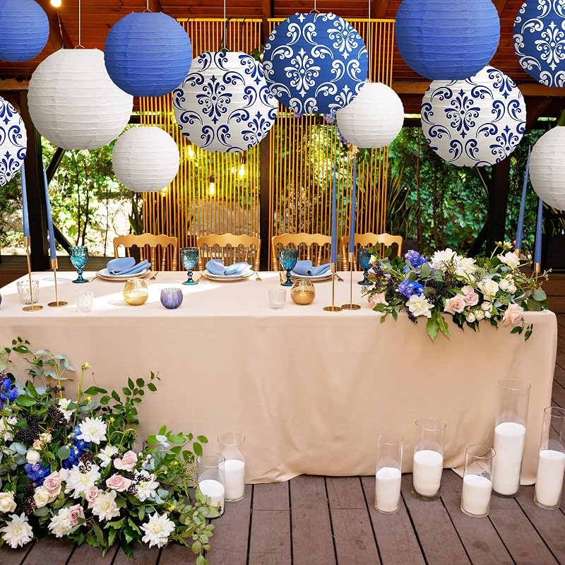 12 Faroles Chinoiserie 12pulg Estampado Porcelana Azul