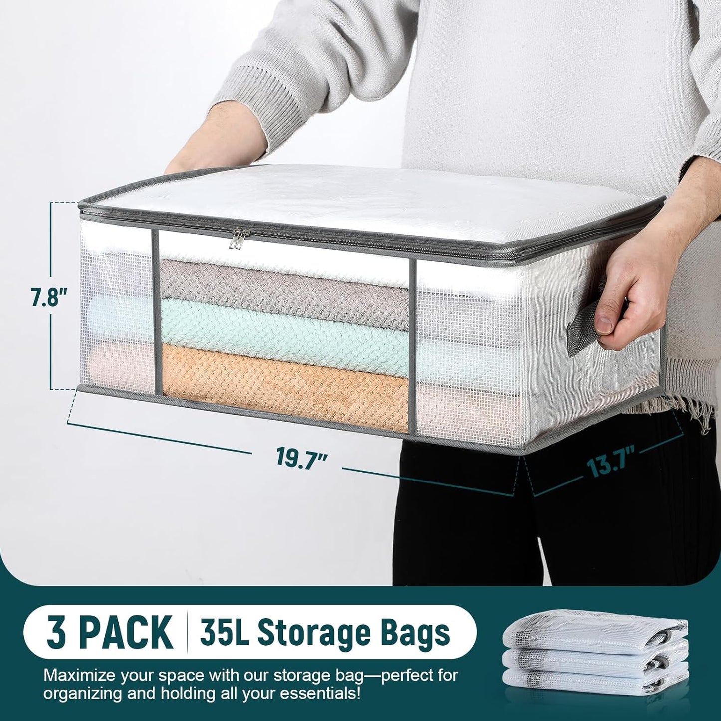 3 Pzas Contenedor plegable plástico para ropa dormitorio