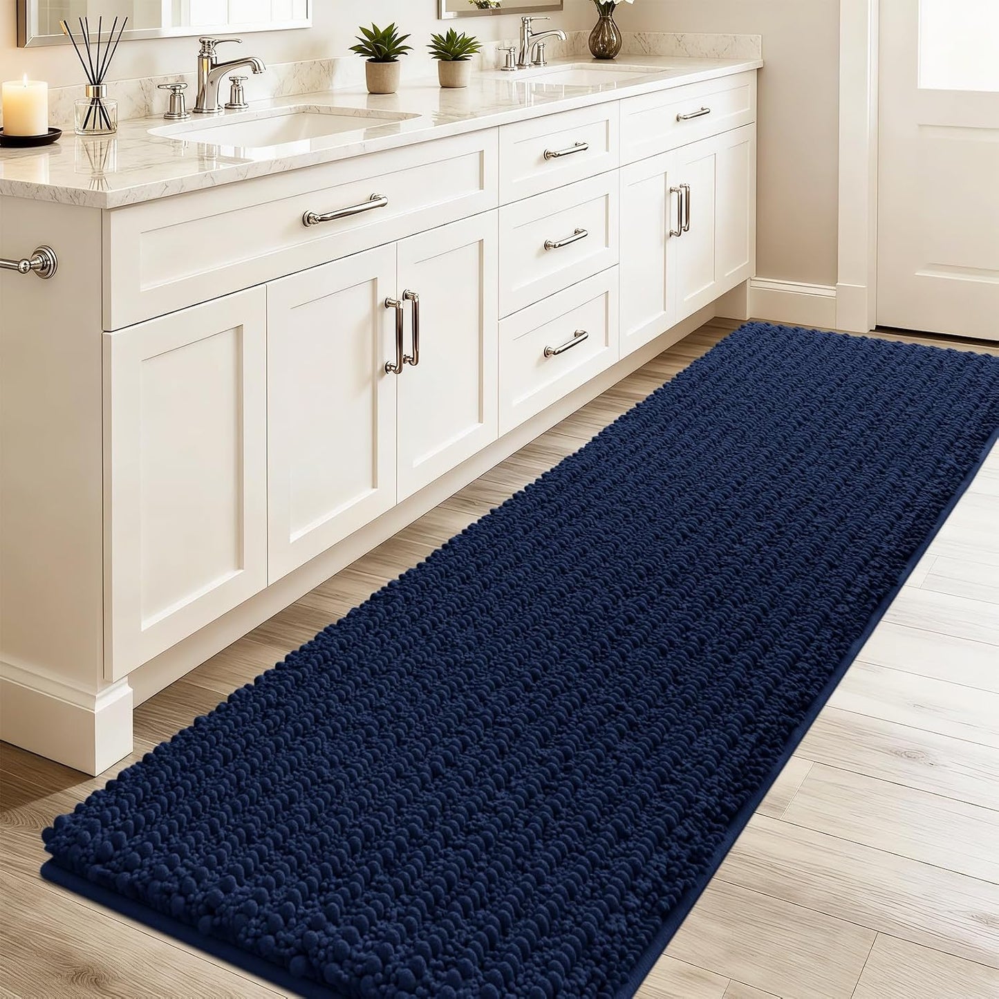 Alfombra baño azul marino 48x17pulg antideslizante ultra suave
