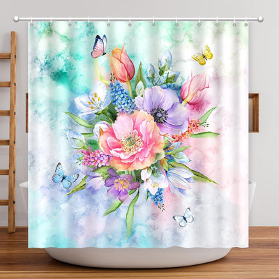Cortina ducha floral tela poliéster impermeable decoración hogar