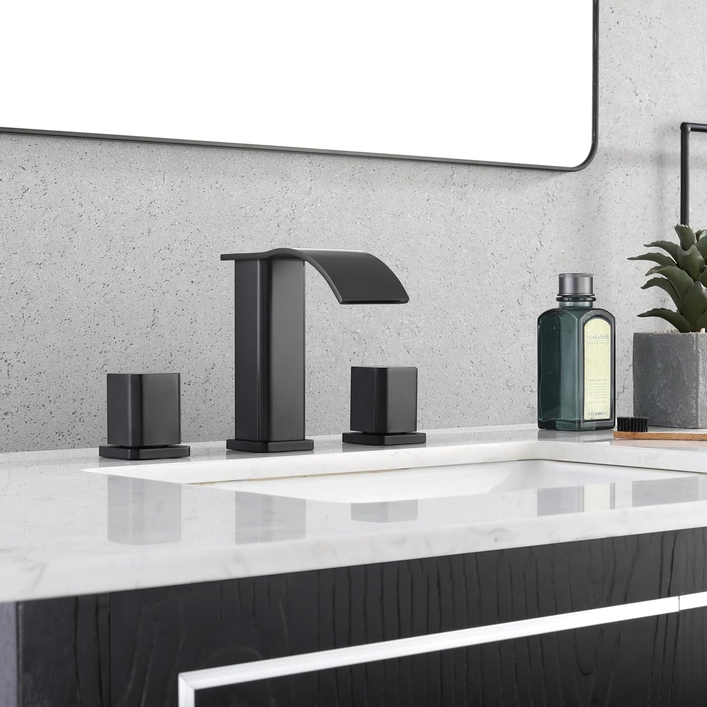 Grifo baño negro 3 agujeros 8pulg desbordamiento