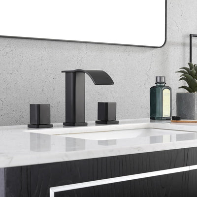 Grifo baño negro 3 agujeros 8pulg desbordamiento