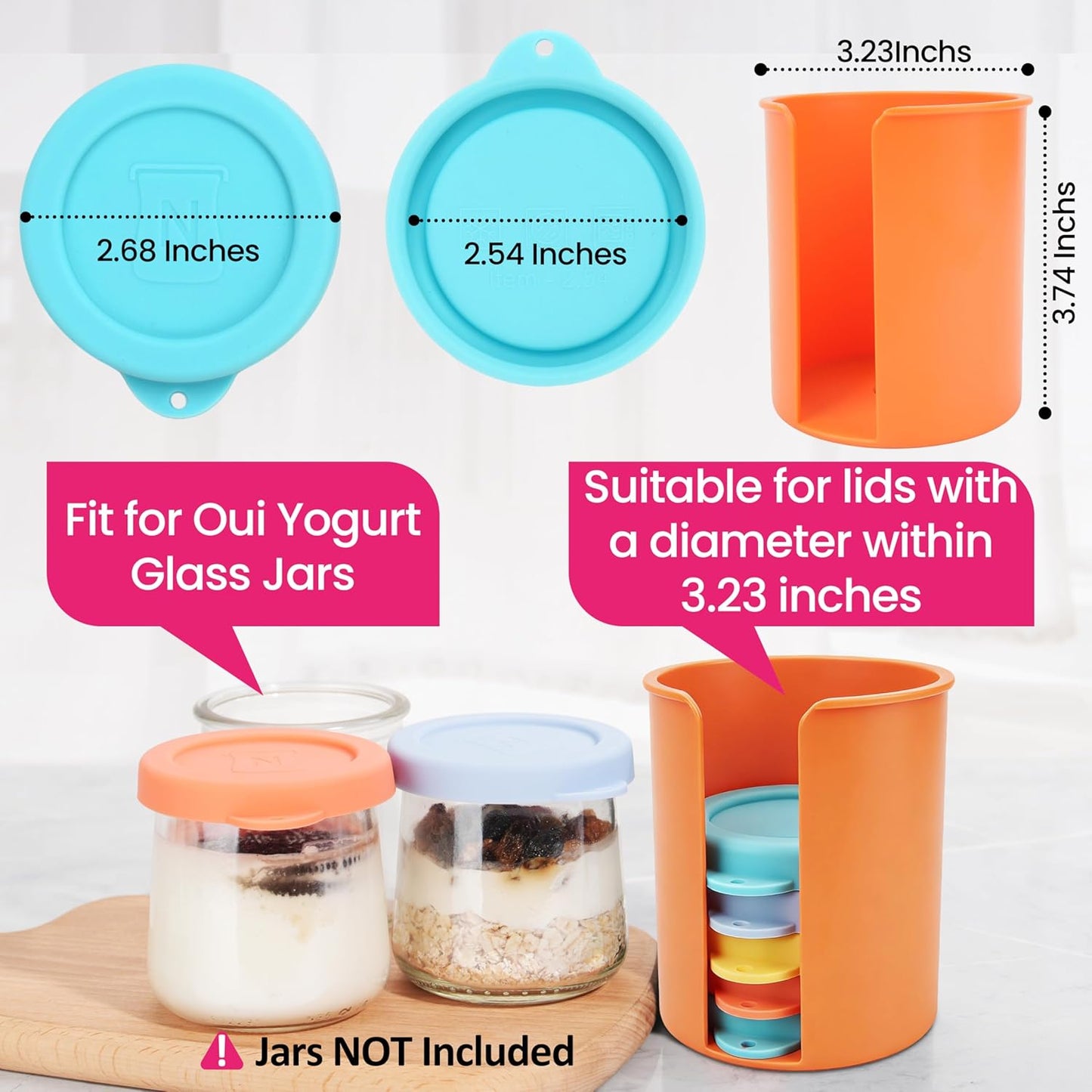 8 Tapas Silicona Oui con Organizador Frascos Reutilizables
