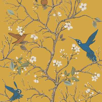 Papel tapiz chinoiserie amarillo 17.7x354pulg