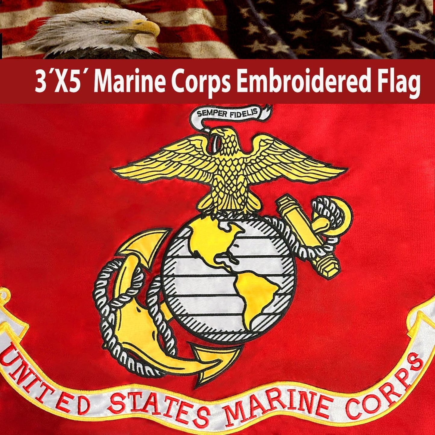 Banderas USMC 3x5 doble cara nailon 340D color vivo