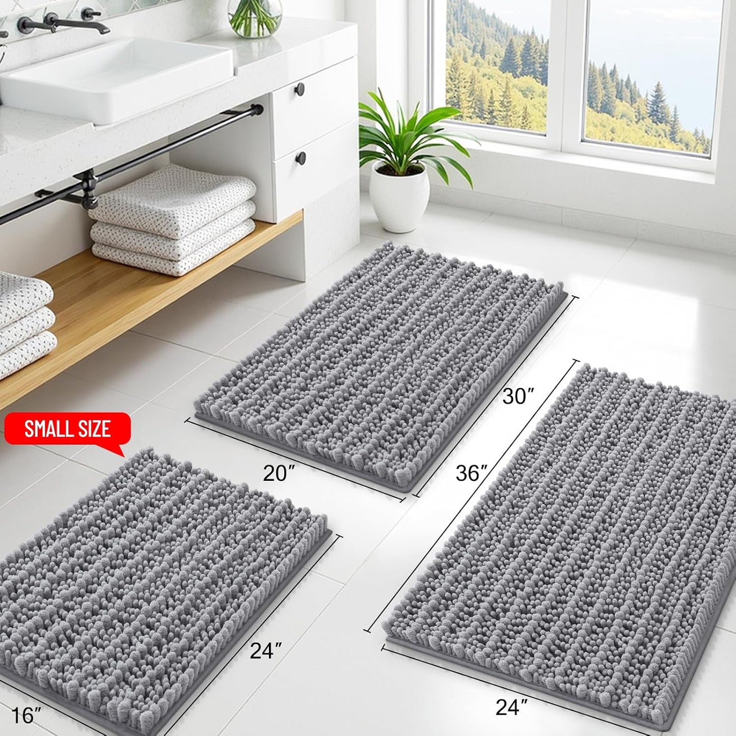 Tapete baño 36x24" chenilla suave antiderrap lavable