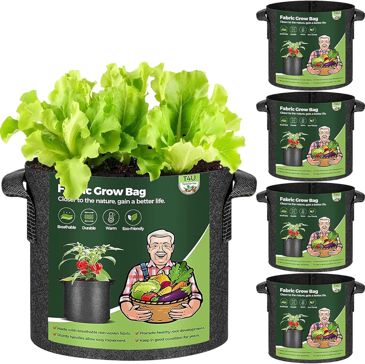 Bolsas cultivo 3gal con asas tela no tejida resistente