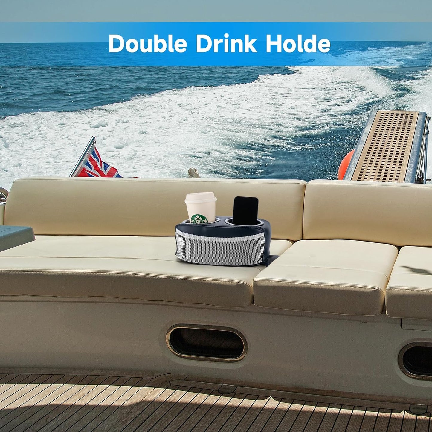 Soporte doble copas acero inox para barco yate azul