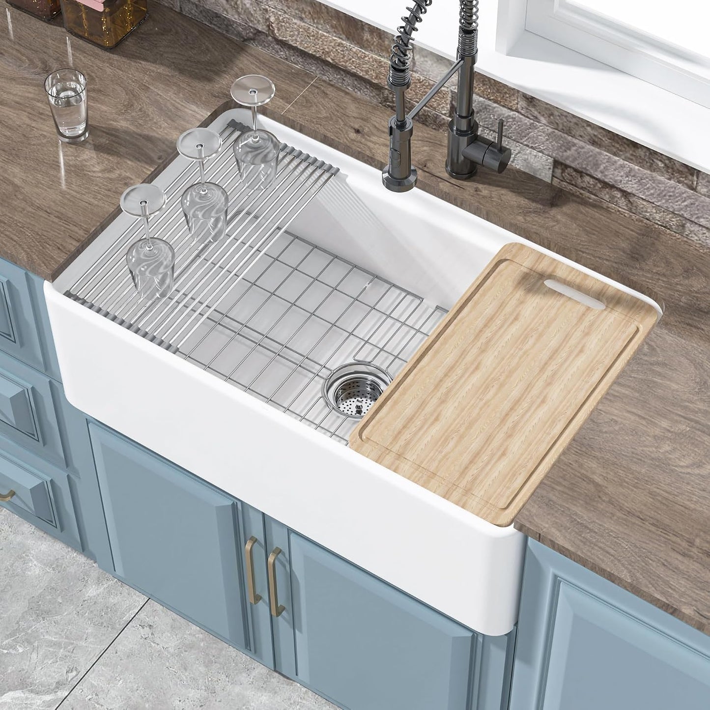 Fregadero granja 33x20pulg con delantal cuenco blanco