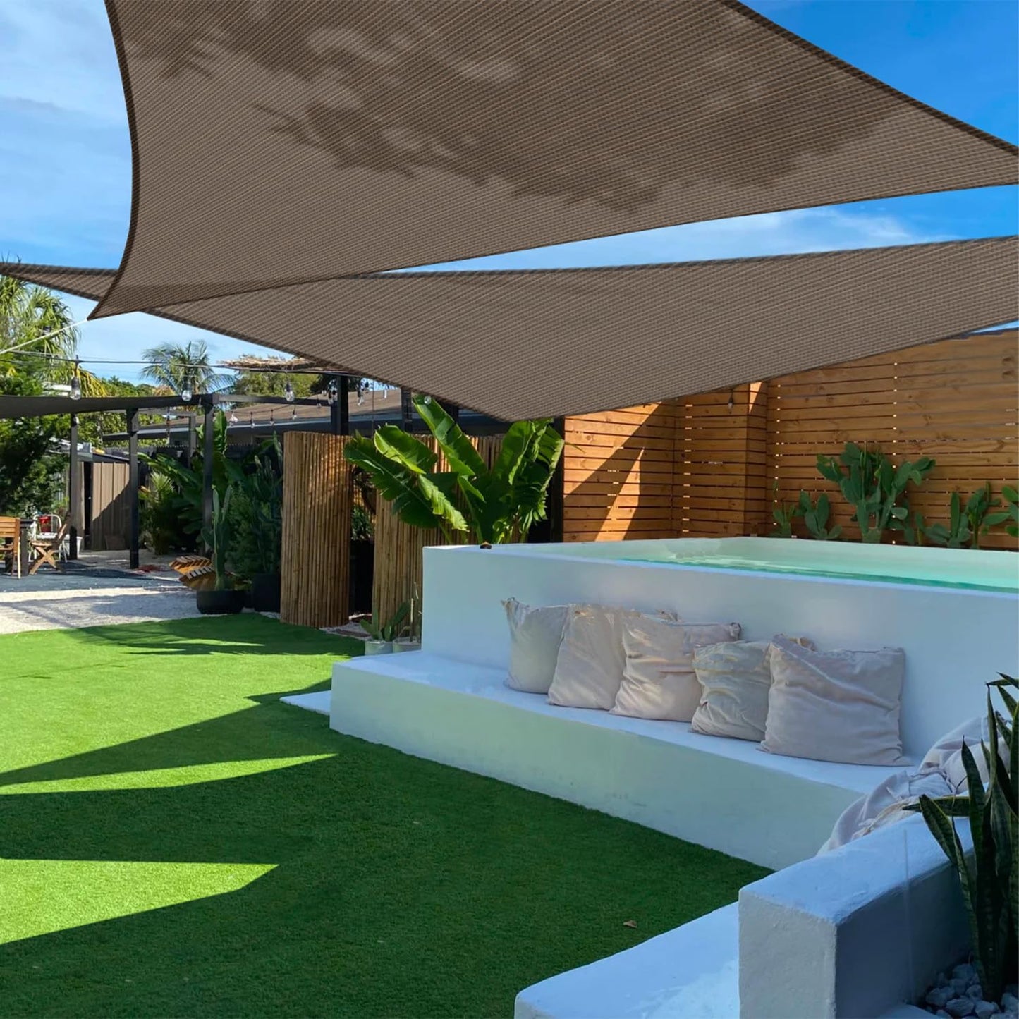 Toldo Triangular 16x16x23pies Cubierta UV Terraza Marrón