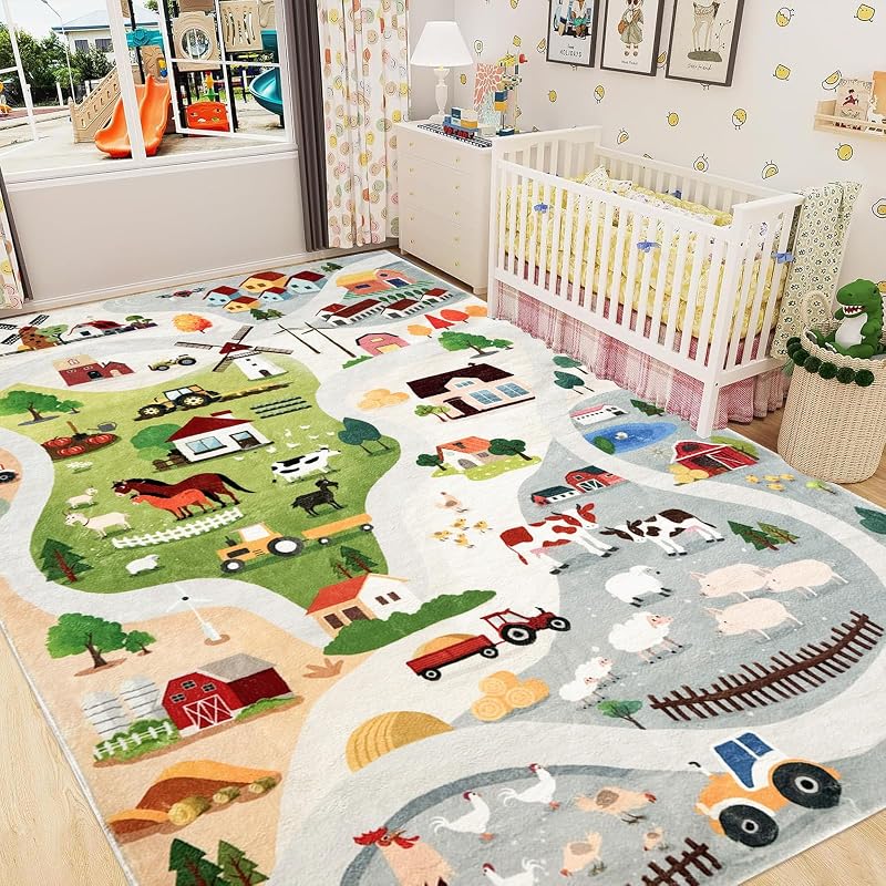 Alfombra granja infantil 5x8ft dormitorio sala set
