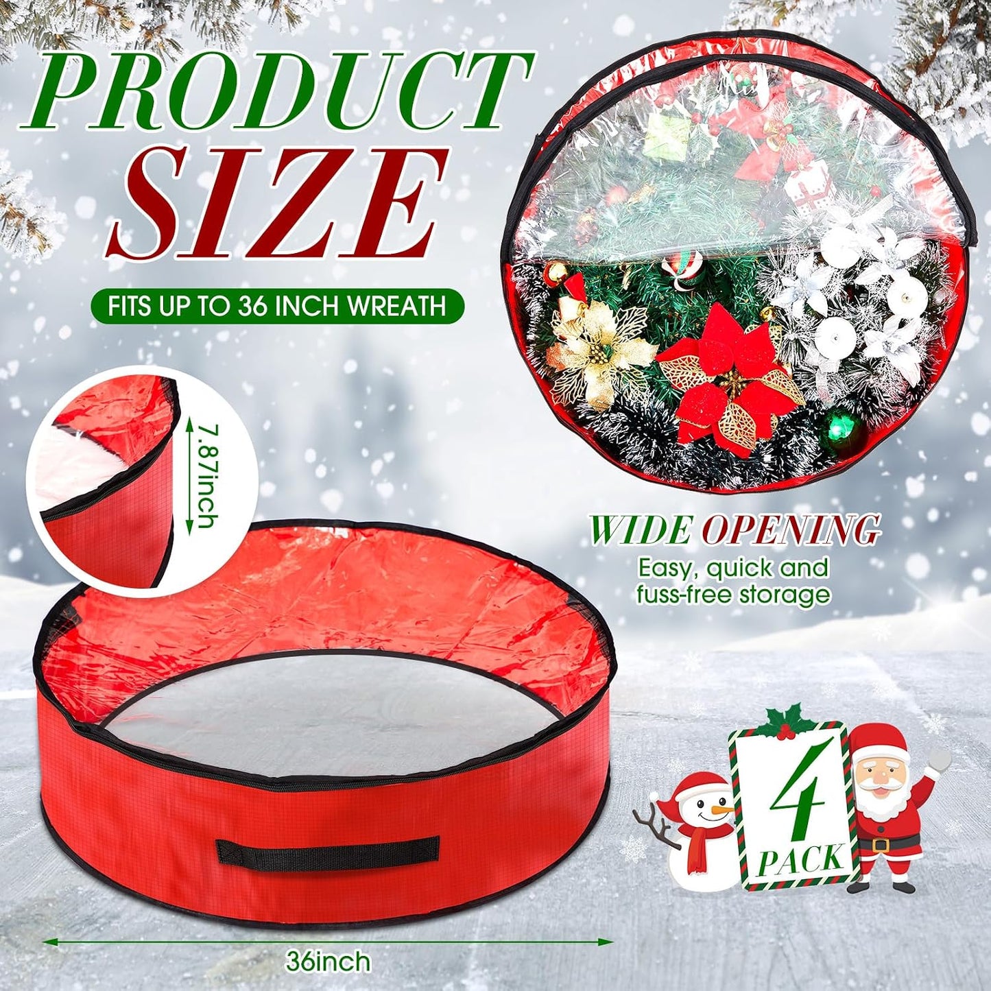 4 bolsas almacenamiento corona Navidad con ventana