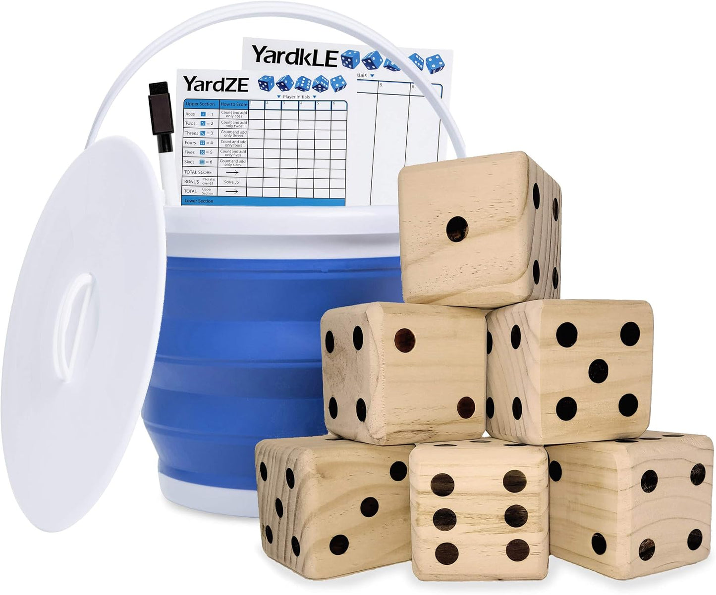 Set dados madera cubo rollo tarjeta puntuación