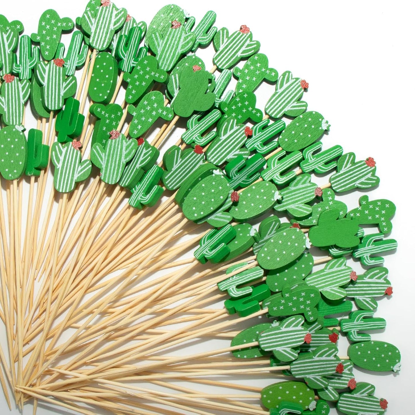 Púas cóctel cactus verdes 100 pinchos bambú 4.7pulg