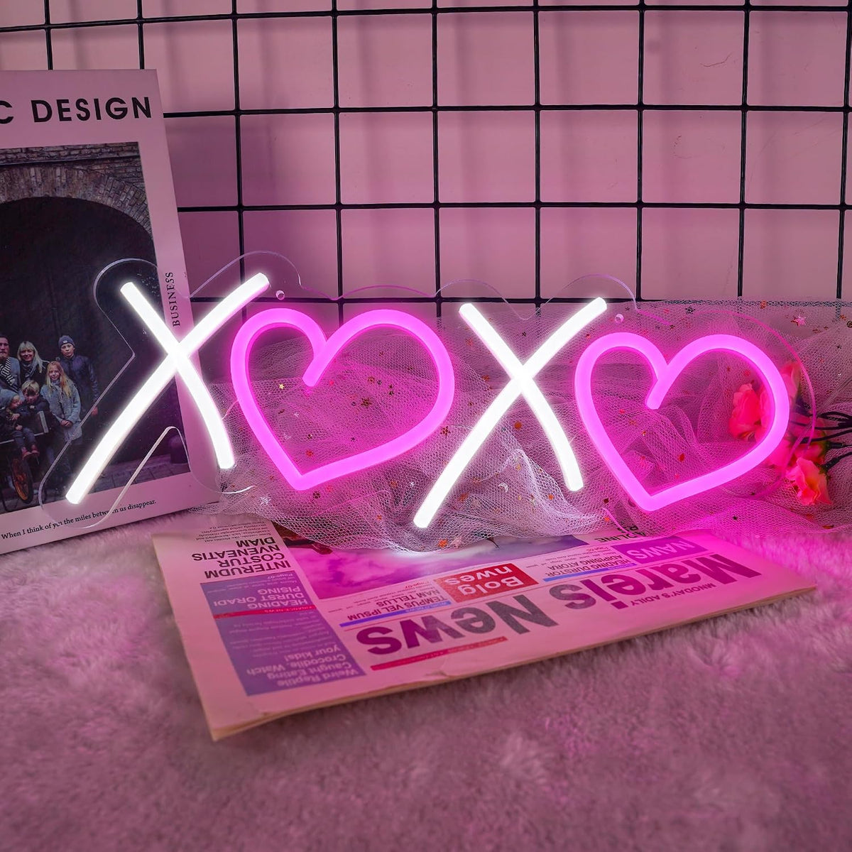 Letrero LED XOXO blanco y rosa regulable USB decoración hogar