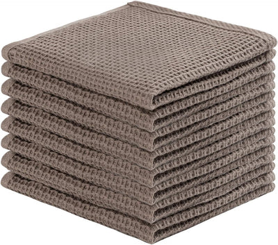 8 Pzas Paños cocina algodón tejido gofre 12x12pulg color café