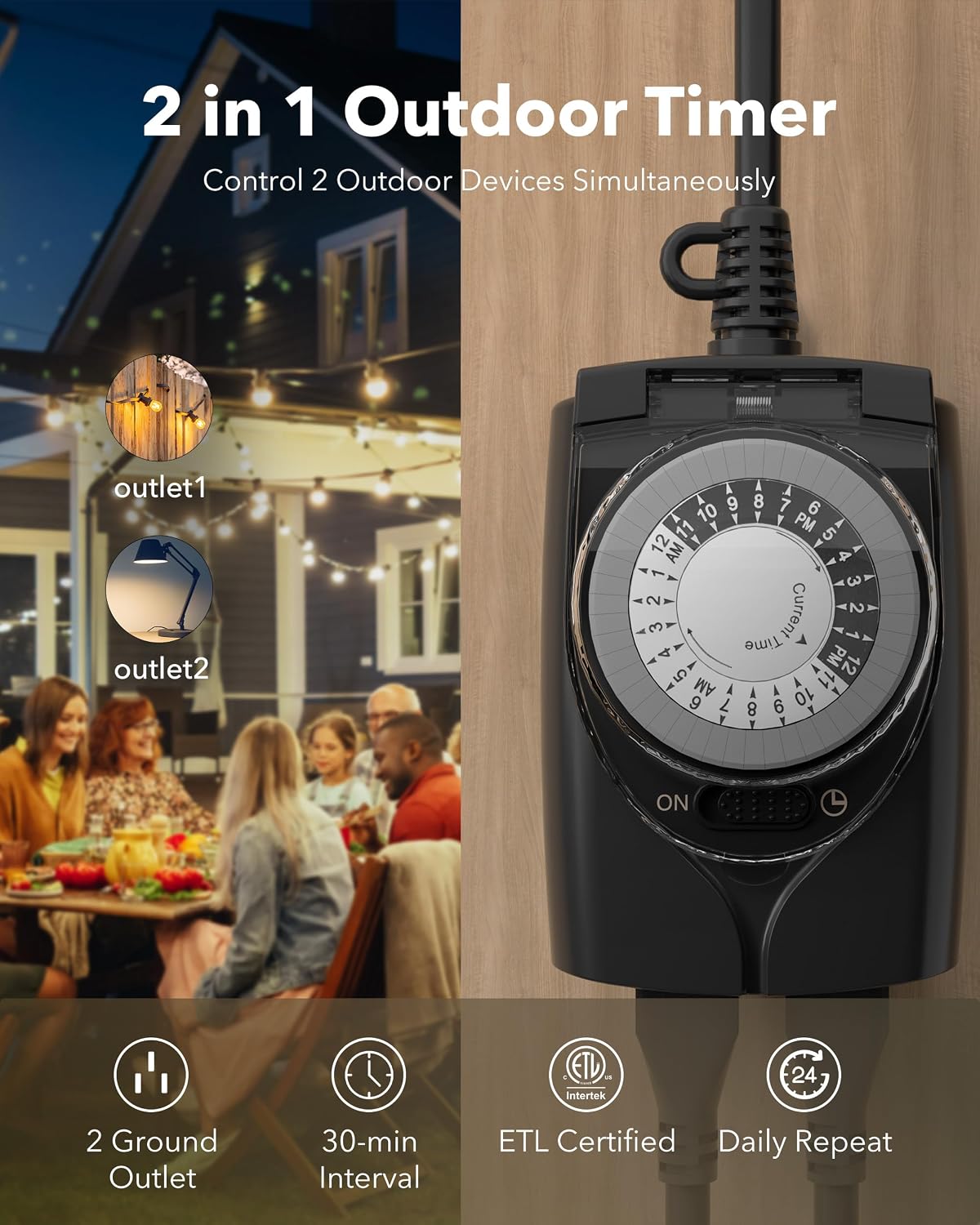 Enchufe temporizador exterior impermeable 24h con tierra