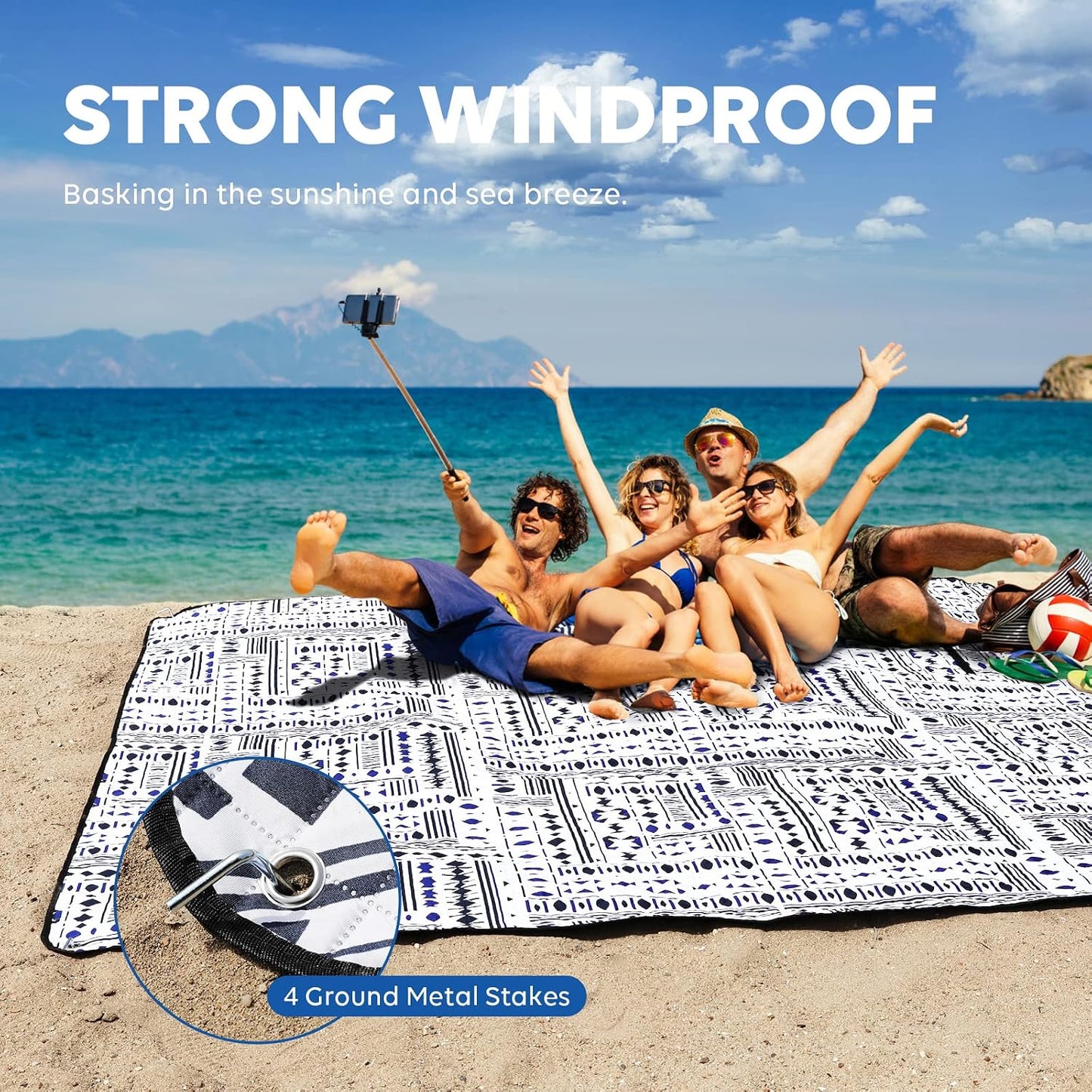 Manta picnic playa 80x80 impermeable plegable negro azul