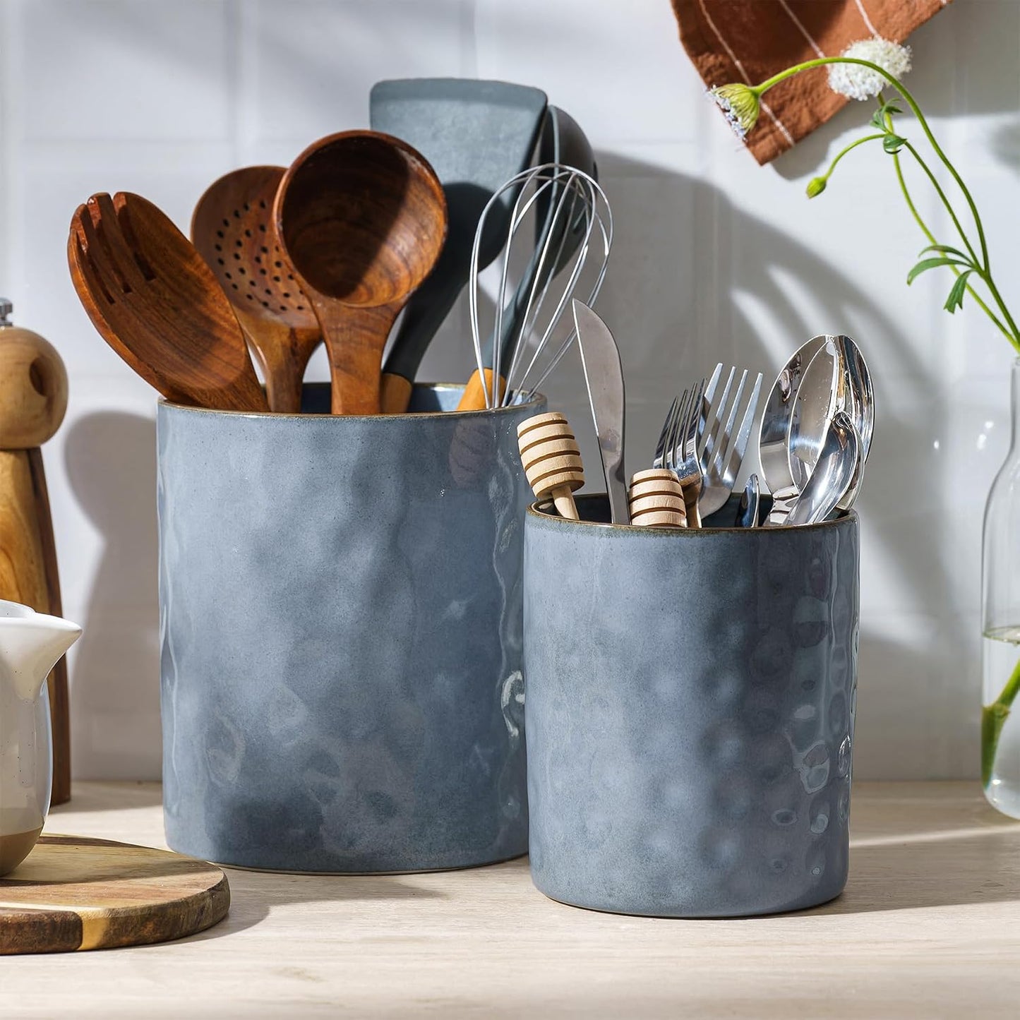 Soporte utensilios cocina cerámica 7.2x5.8pulg azul
