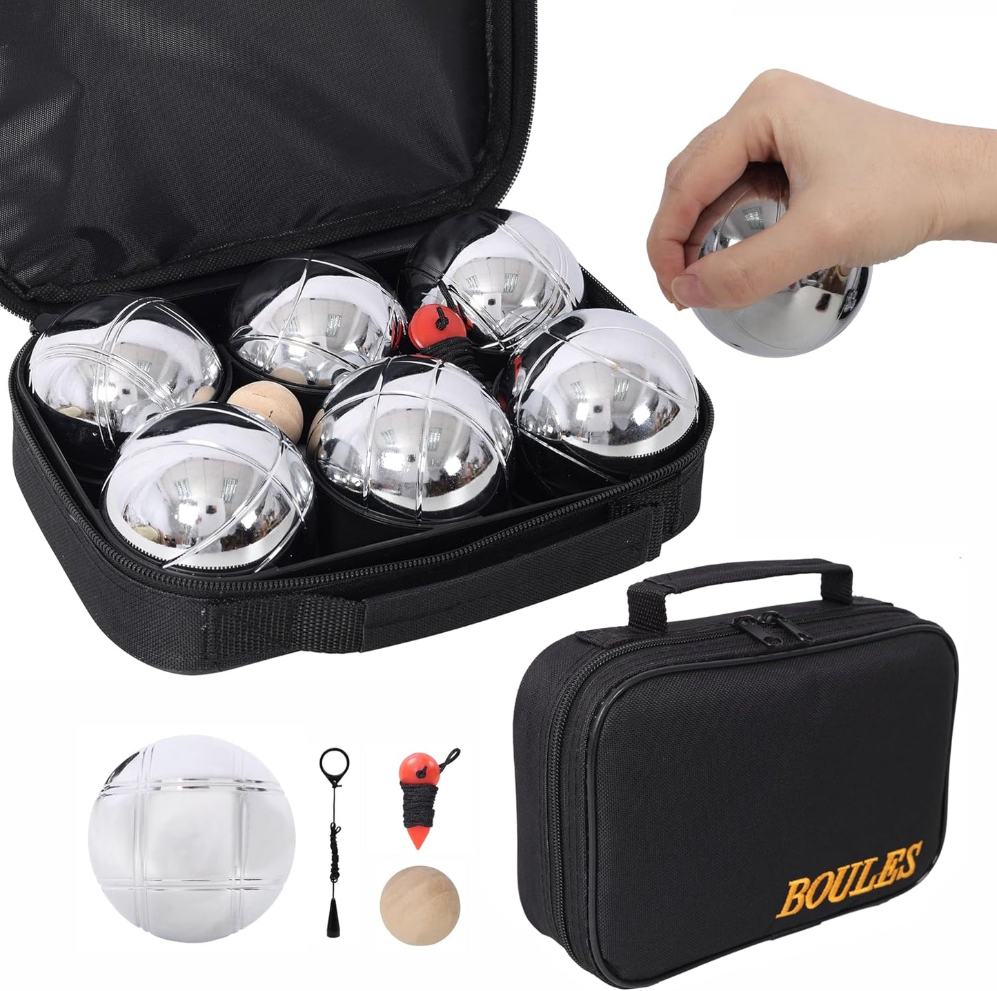 Set petanca 6 pzas metal oficial con bolsa para césped