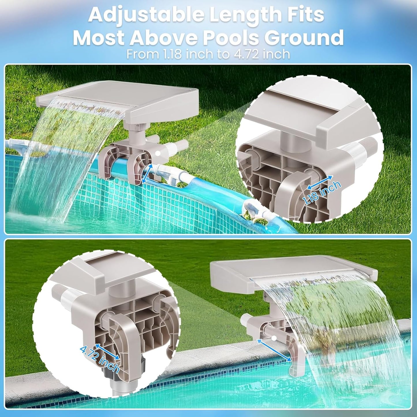 Fuente cascada piscina flujo suave abrazadera beige