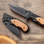 Cuchillo grabado mango madera hoja acero inox negro regalo papá