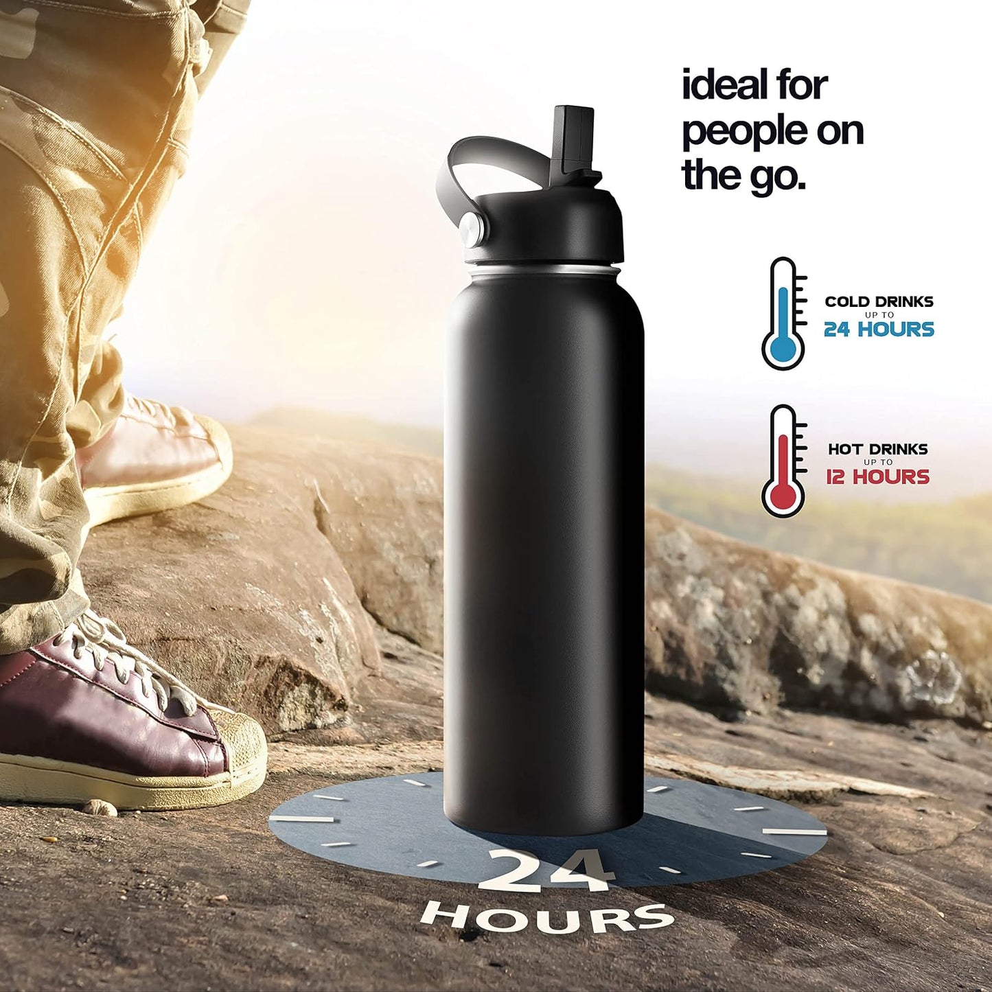 Botella agua acero inox doble pared taza viaje bebidas