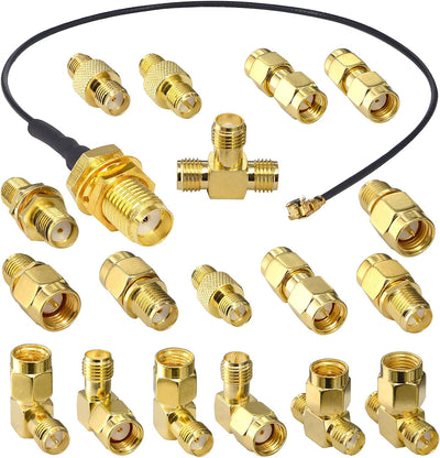 Kit adaptadores SMA 18 tipos con coleta U.FL chapados oro