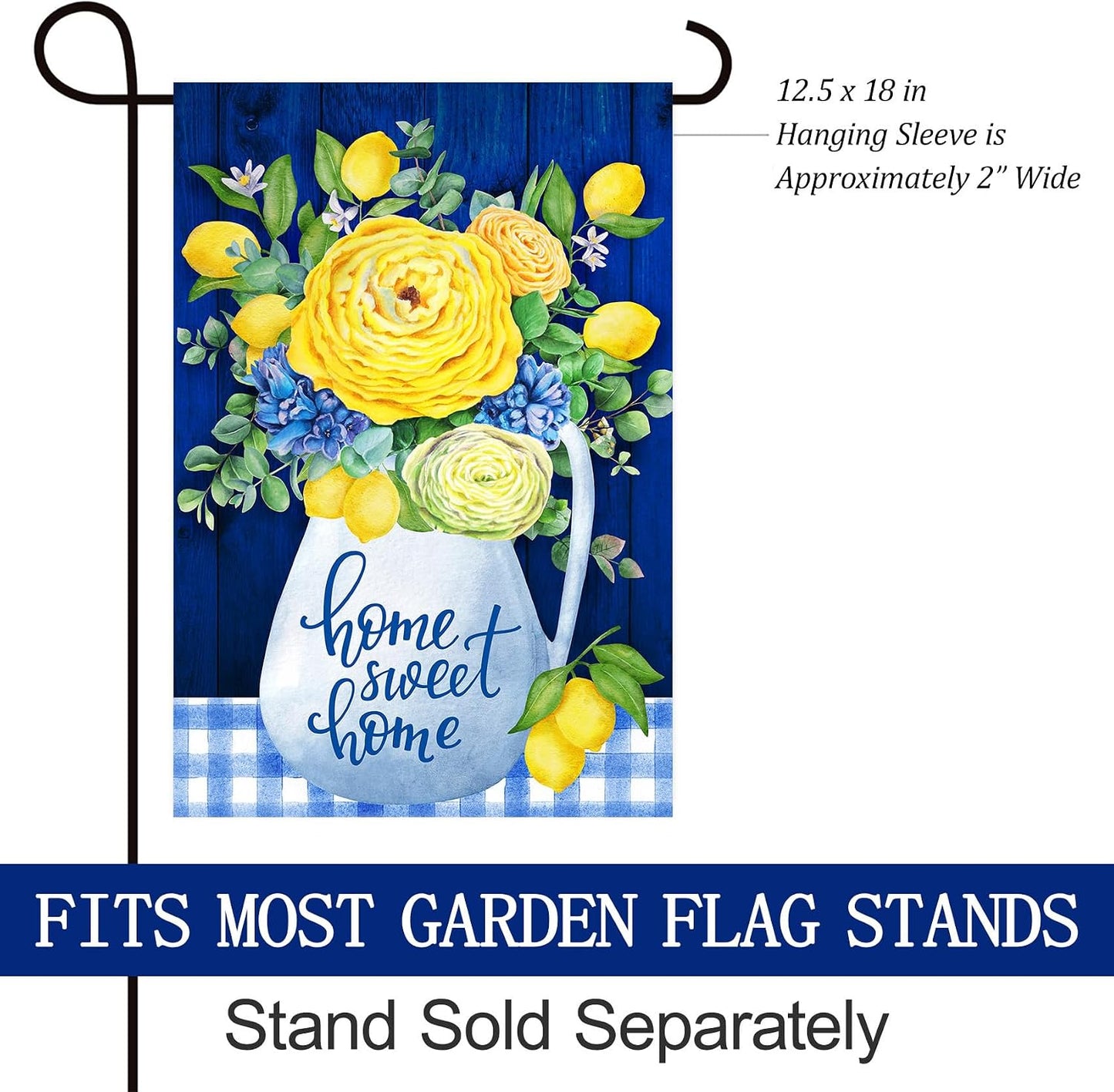 Bandera jardín floral limón azul amarillo cuadros búfalo
