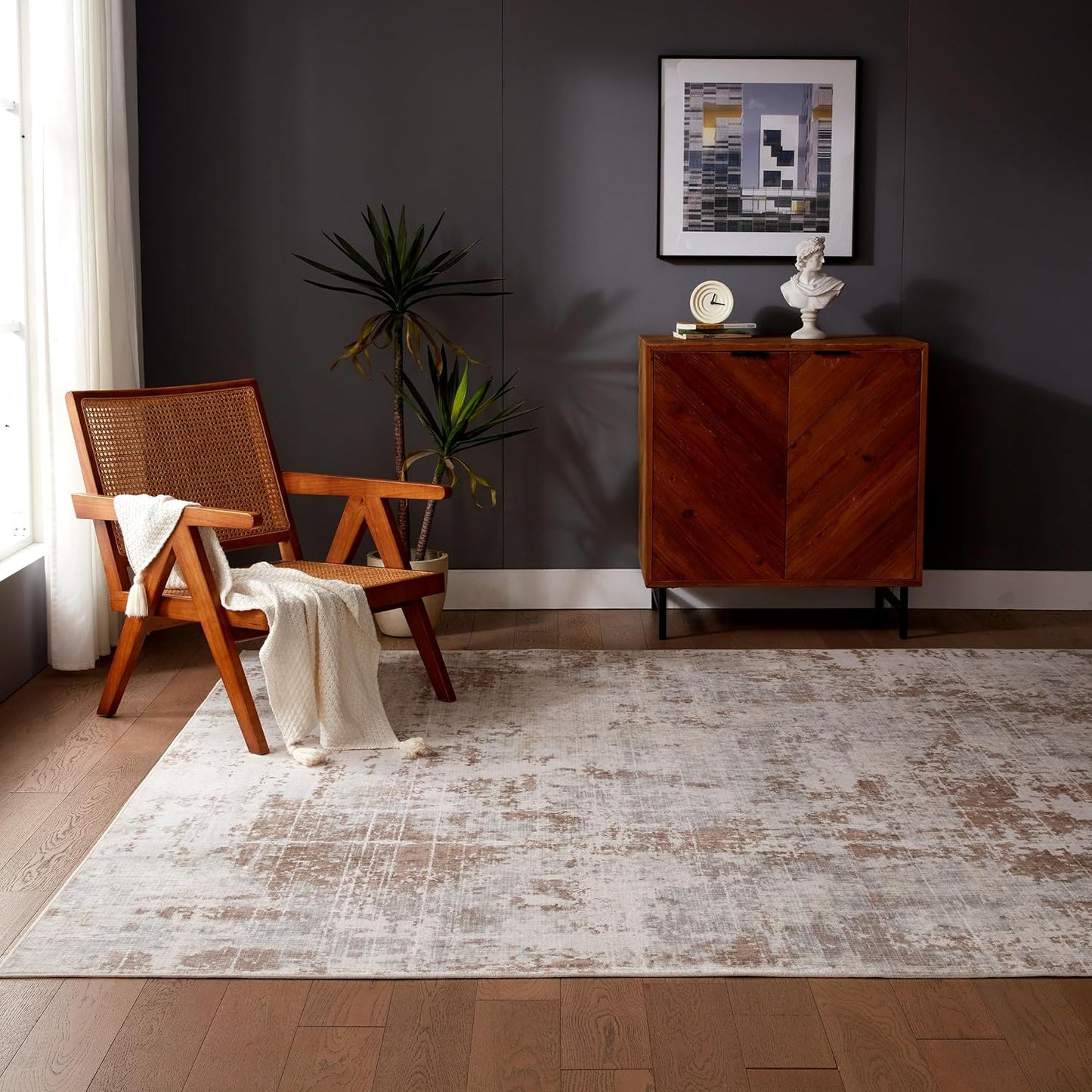 Alfombra lavable 2x6ft antiderrap beige para pasillo