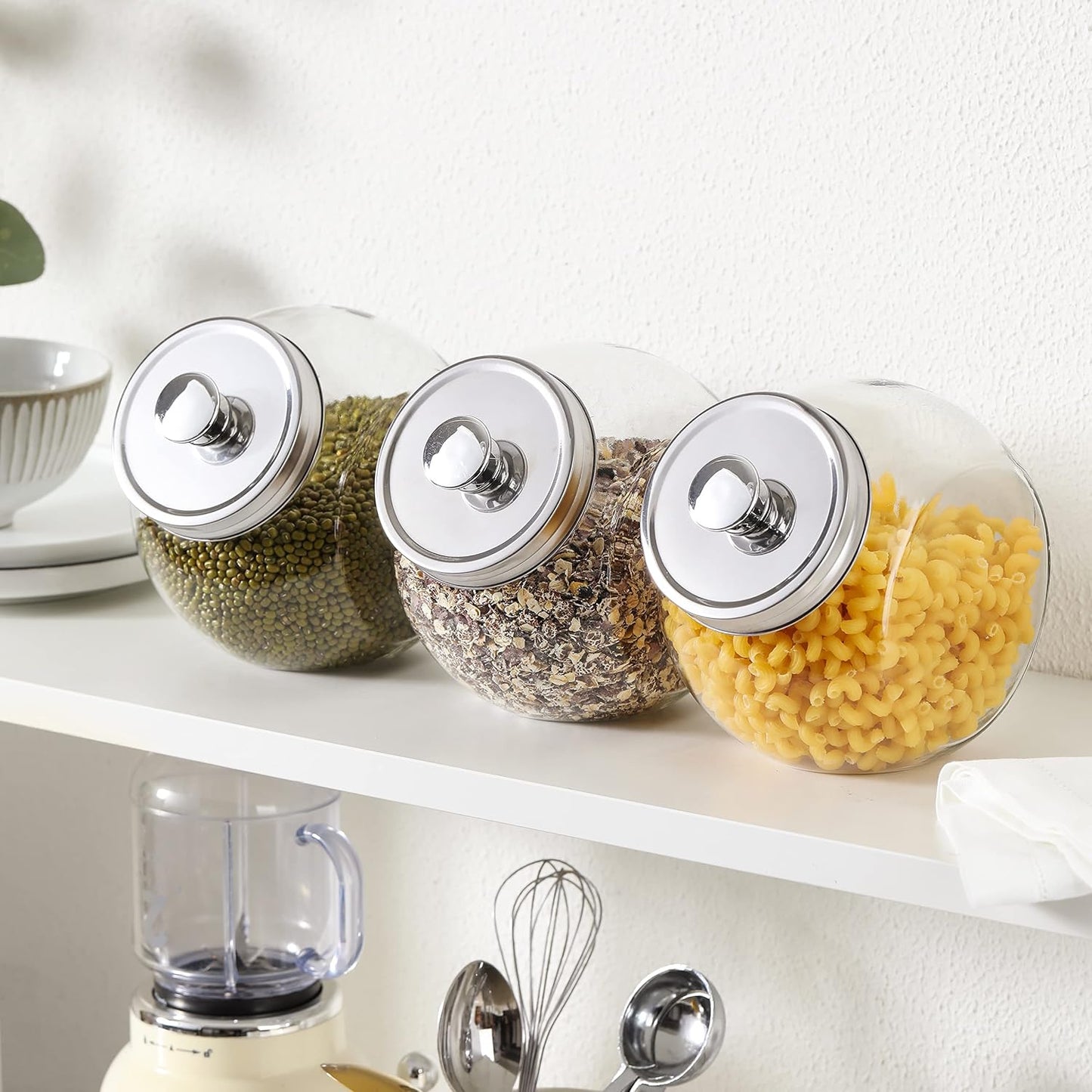 3 Pzas Tarro Cristal Galleta con Tapa Metal 55oz