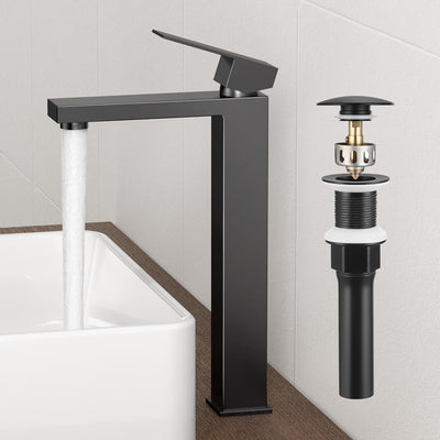 Combo grifo baño negro desagüe metálico sin desbordamiento