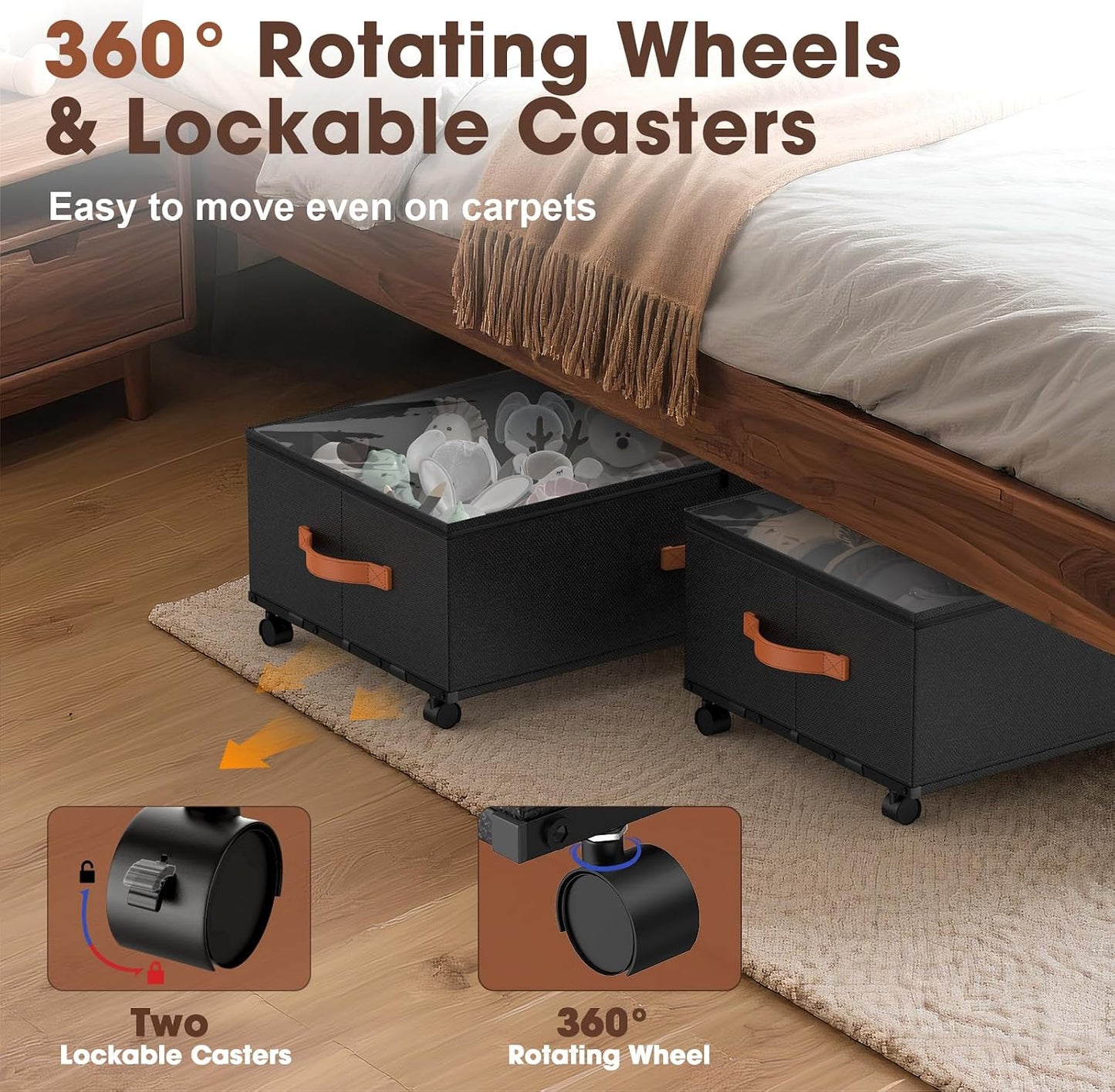 Contenedores almacenamiento bajo cama con ruedas 9.5"