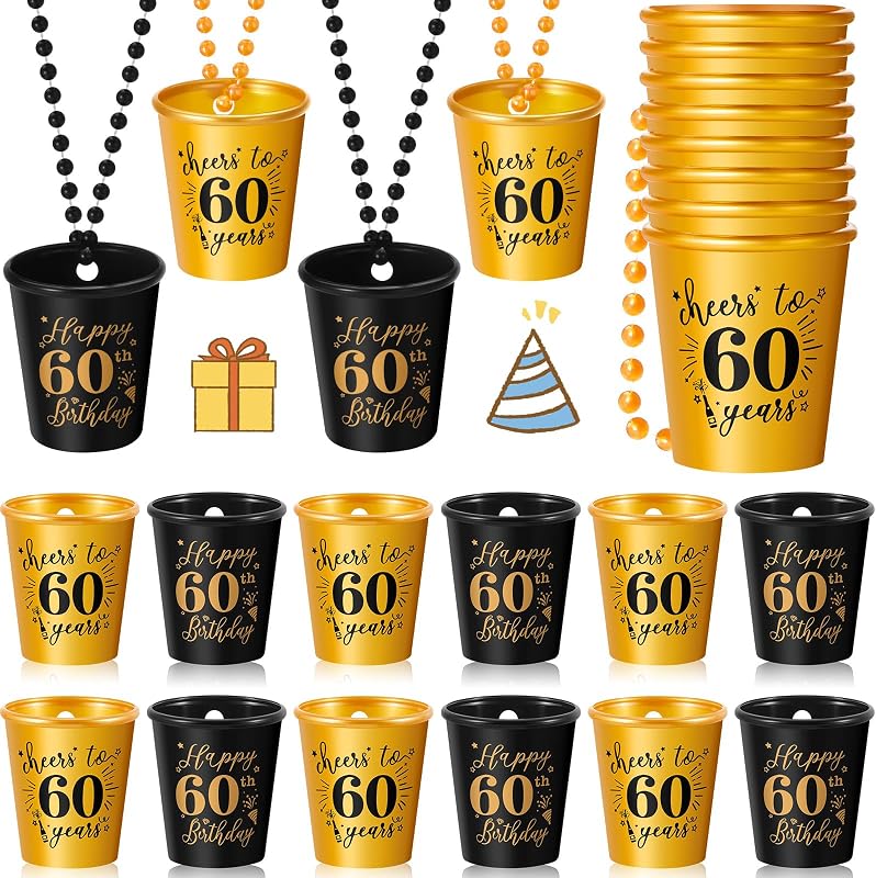 24 Pzas Tazas Plástico Dorado y Negro para Cumpleaños