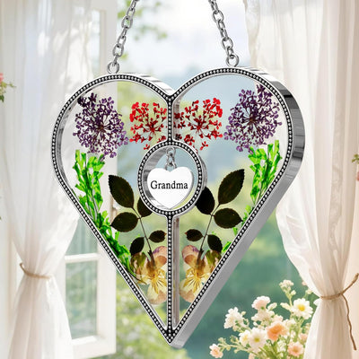 Atrapasoles con corazón y flores secas para abuela
