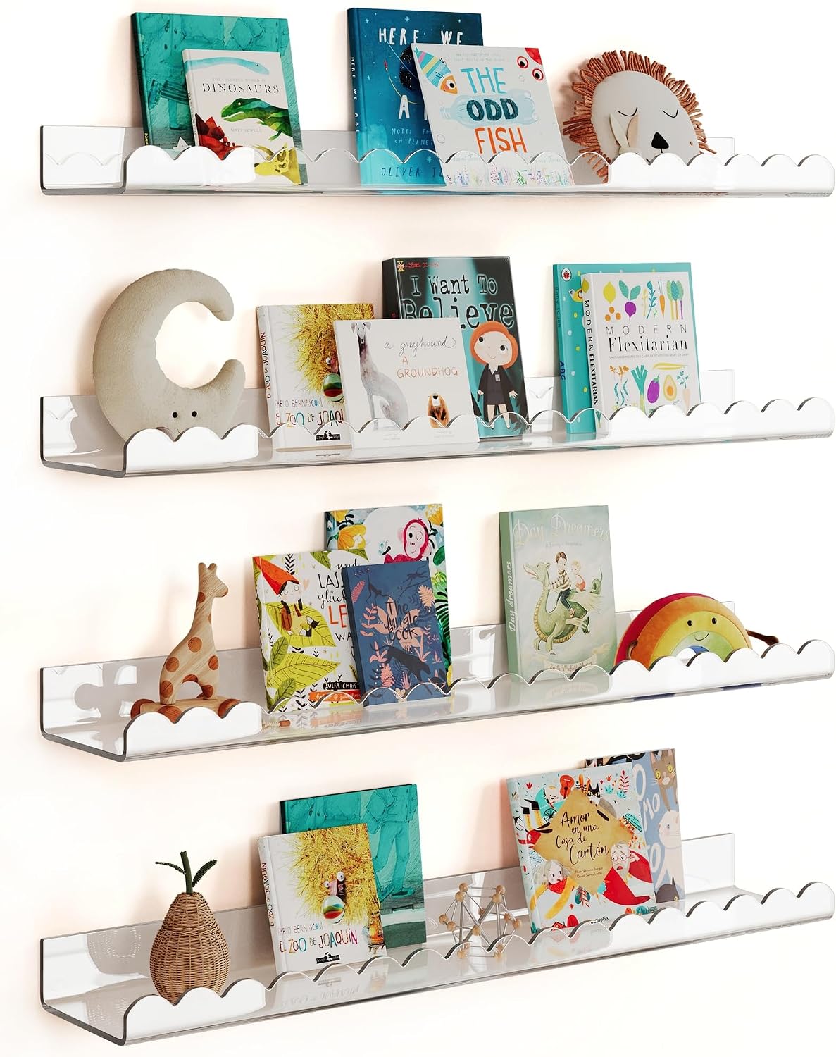 4 Estantes Libros Acrílico 23" Niños Flotantes