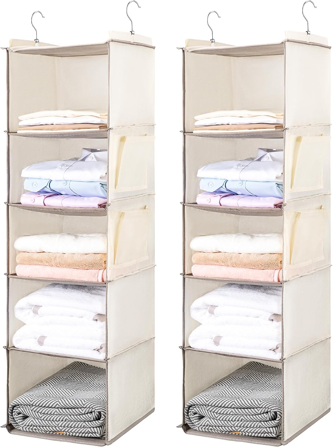 Organiz. colgante 5 estantes 2 bolsillos plegable set 2