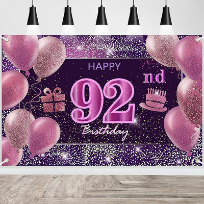 Decoración cumpleaños 92 para niña pancarta rosa telón fondo
