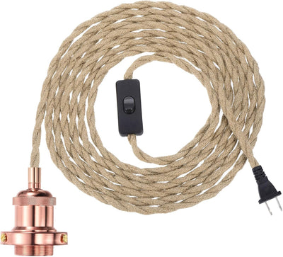 Kit cable luz colgante E26 15.4ft interruptor cuerda trenzada oro rosa